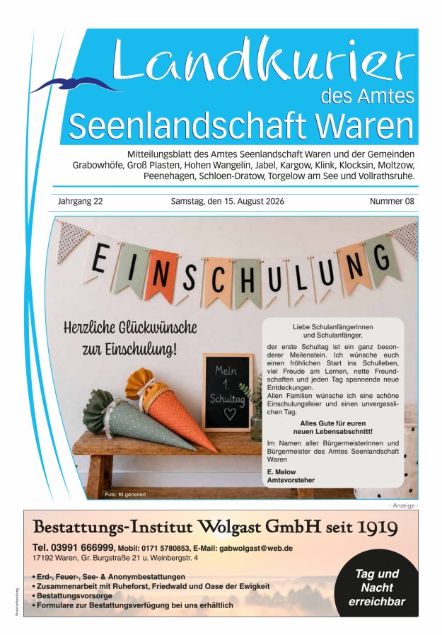 Landkurier des Amtes Seenlandschaft Waren Titelblatt 08/2026