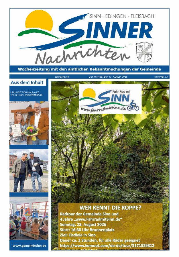 Sinner Nachrichten Titelblatt 33/2026
