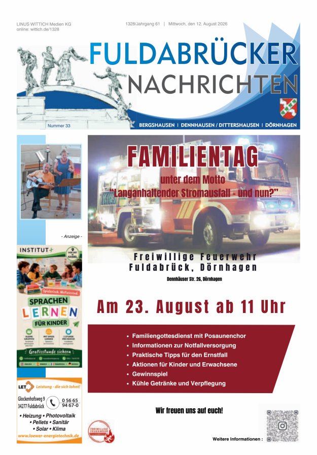 Fuldabrücker Nachrichten Titelblatt 33/2026