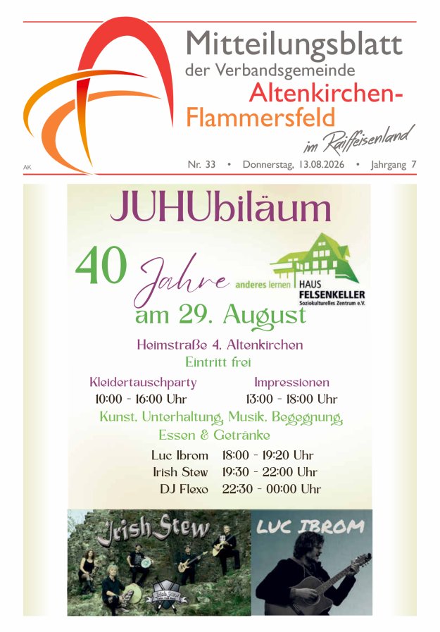 Mitteilungsblatt Verbandsgemeinde Altenkirchen-Flammersfeld Titelblatt 33/2026