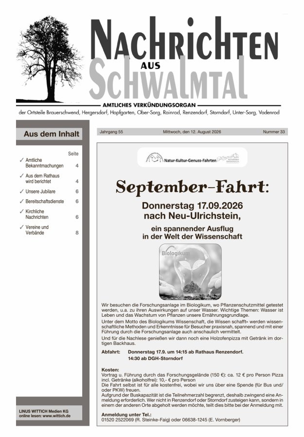 Nachrichten aus Schwalmtal Titelblatt 33/2026