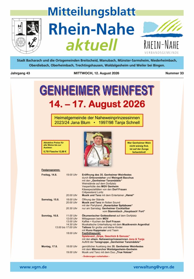 Rhein-Nahe aktuell Titelblatt 33/2026
