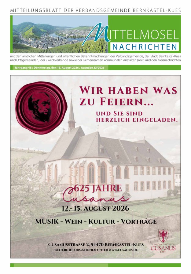 Mittelmosel-Nachrichten VG Bernkastel-Kues Titelblatt 33/2026