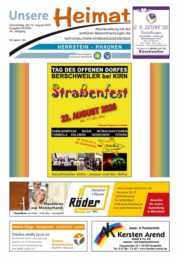 Unsere Heimat VG Herrstein-Rhaunen Titelblatt 33/2026