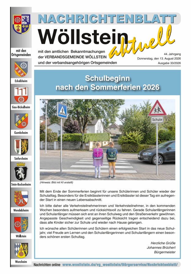 Nachrichtenblatt Wöllstein aktuell Titelblatt 33/2026