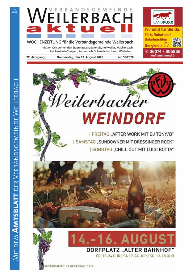 Verbandsgemeinde Weilerbach aktuell Titelblatt 33/2026