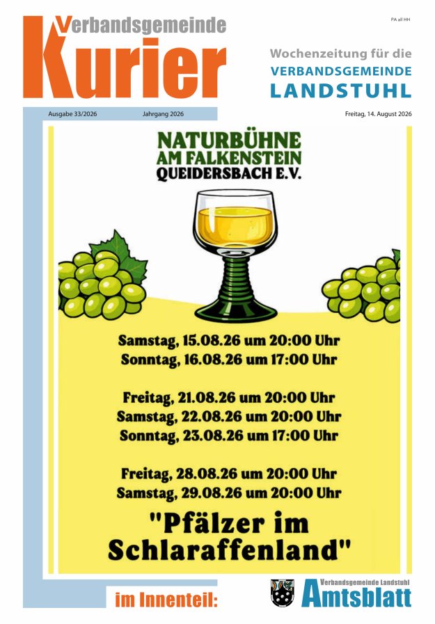 Verbandsgemeinde Kurier Landstuhl Titelblatt 33/2026