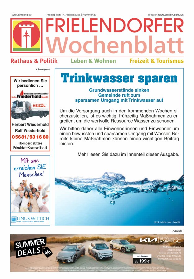 Frielendorfer Wochenblatt Titelblatt 33/2026