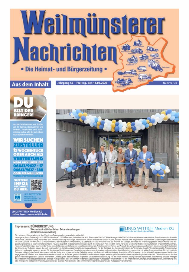 Weilmünsterer Nachrichten Titelblatt 33/2026