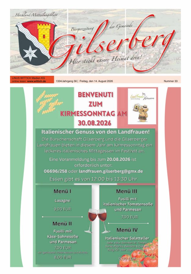 Hochland Mitteilungsblatt Gilserberg Titelblatt 33/2026