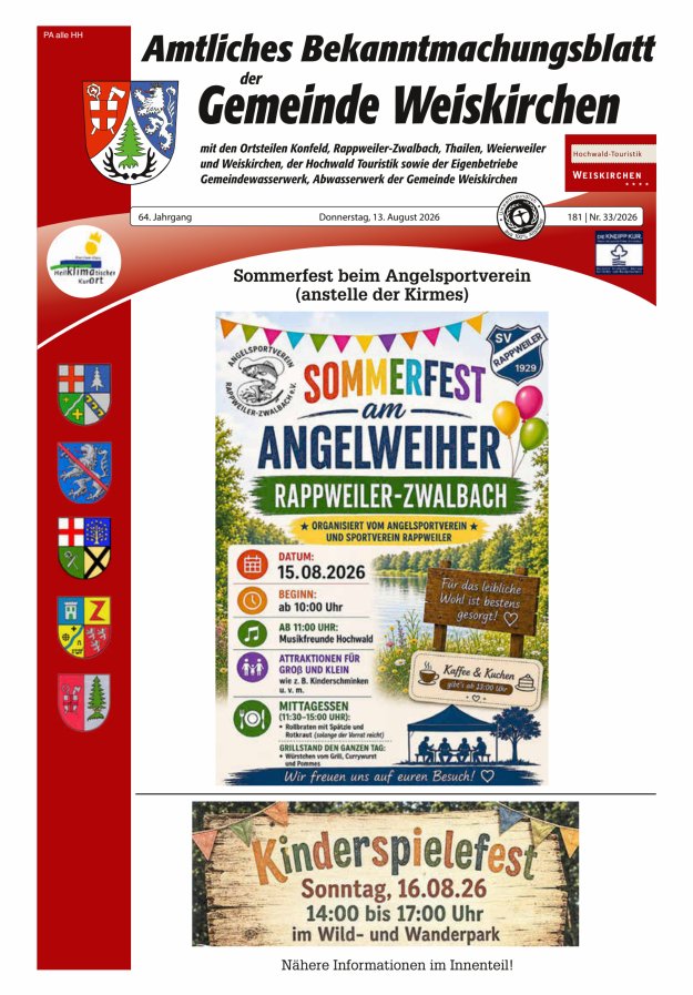 Amtliches Bekanntmachungsblatt der Gemeinde Weiskirchen Titelblatt 33/2026