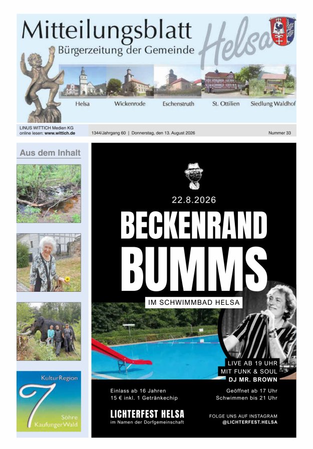 Mitteilungsblatt Helsa Titelblatt 33/2026