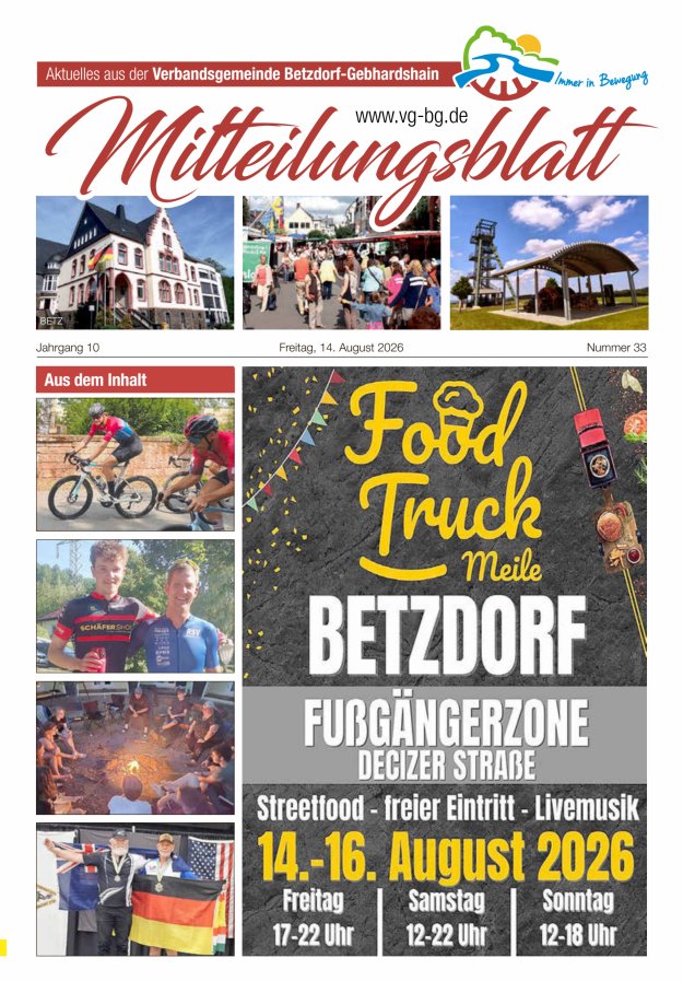 Aktuelles aus der VG Betzdorf-Gebhardshain, Ausgabe Betzdorf Titelblatt 33/2026