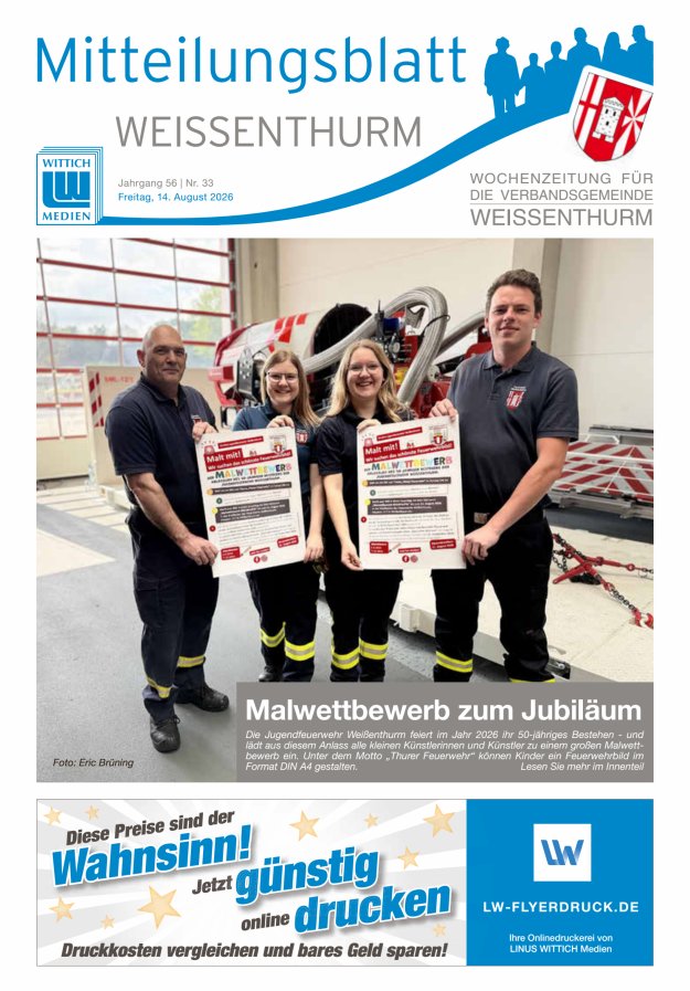 Mitteilungsblatt für den Bereich der Verbandsgemeinde Weißenthurm Titelblatt 33/2026