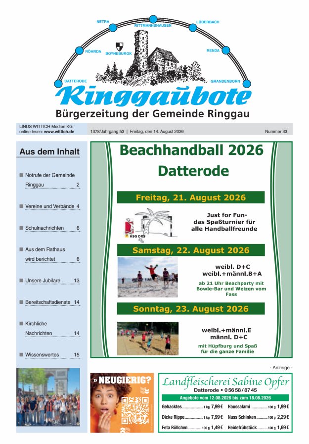Ringgaubote Titelblatt 33/2026