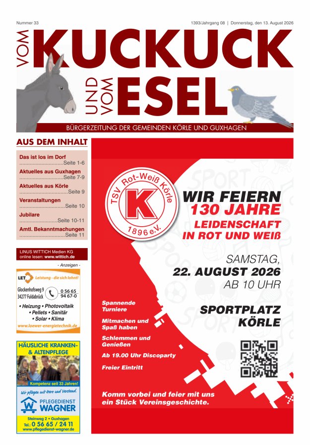 Vom Kuckuck und Esel (Guxhagen-Körle) Titelblatt 33/2026