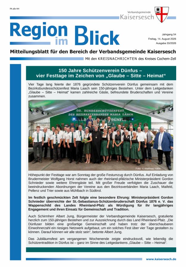 Region im Blick VG Kaisersesch Titelblatt 33/2026