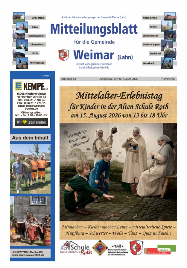 Mitteilungsblatt für die Gemeinde Weimar Titelblatt 33/2026