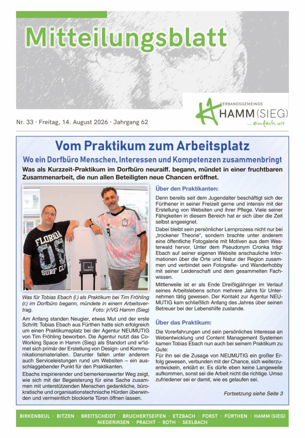 Mitteilungsblatt Hamm (Sieg) Titelblatt 33/2026