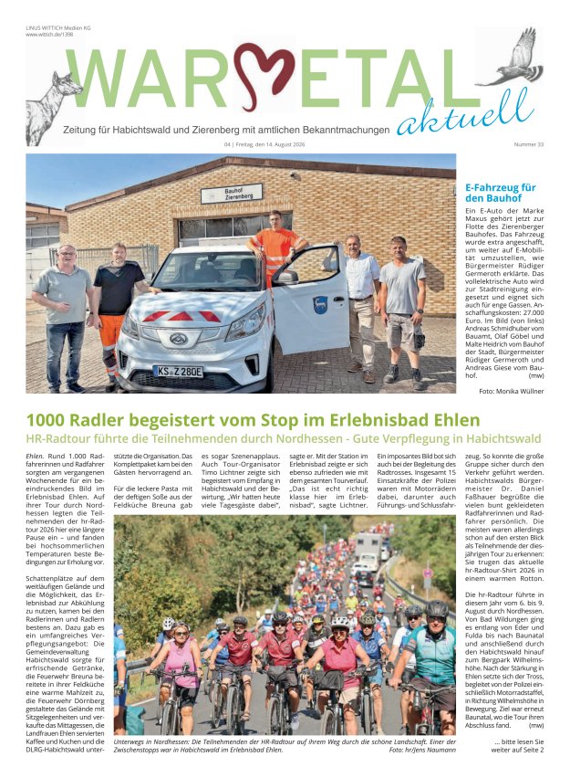Warmetal aktuell (Habichtswald + Zierenberg) Titelblatt 33/2026