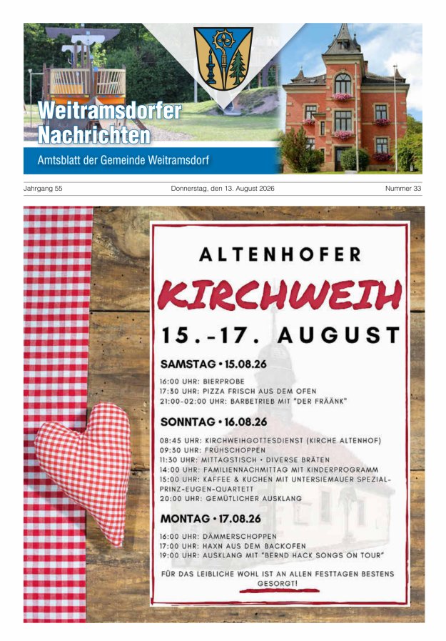 Weitramsdorfer Nachrichten Titelblatt 33/2026