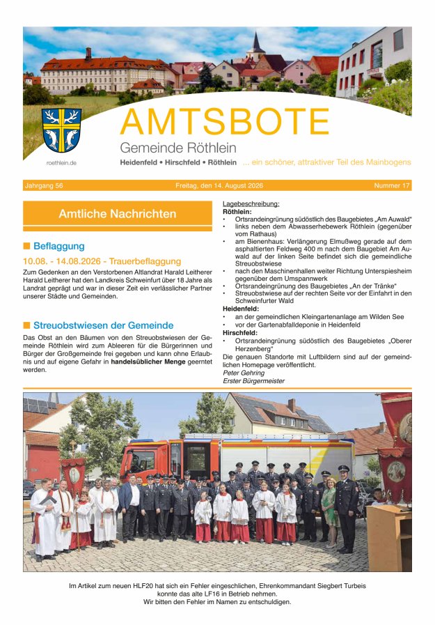 Amtsbote der Großgemeinde Röthlein Titelblatt 17/2026