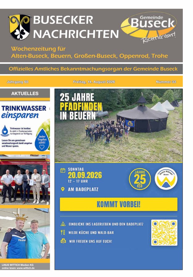 Busecker Nachrichten Titelblatt 33/2026