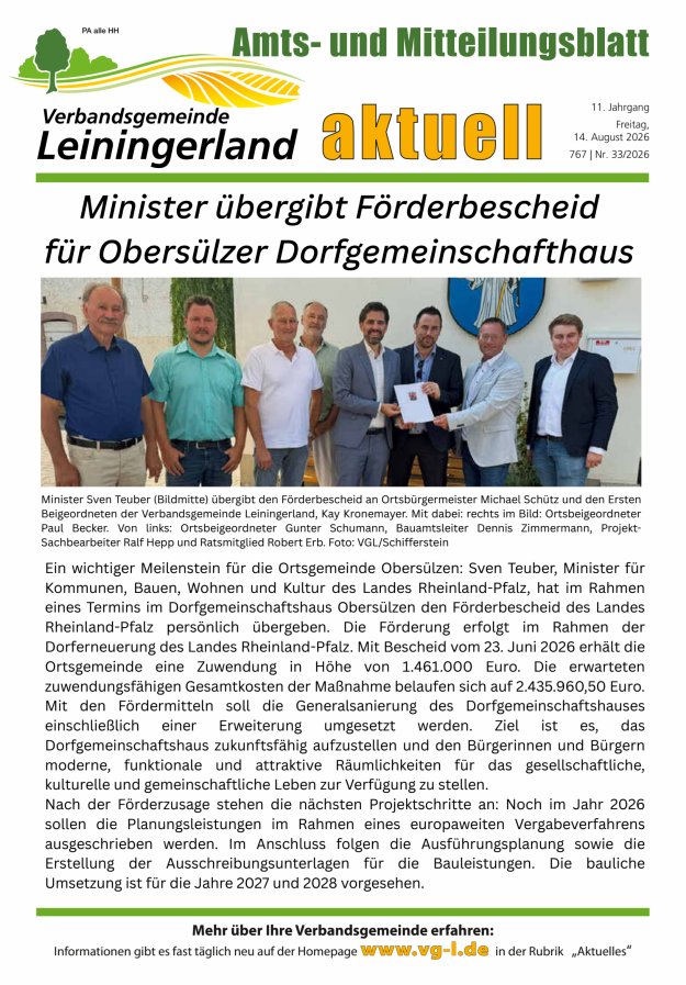 VG Leiningerland aktuell Titelblatt 33/2026