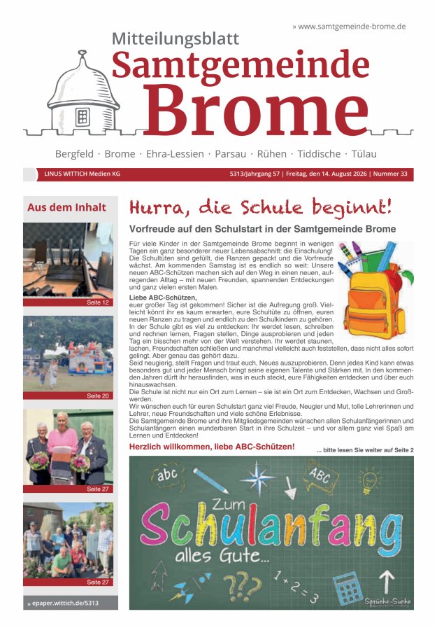 Mitteilungsblatt der Samtgemeinde Brome Titelblatt 33/2026