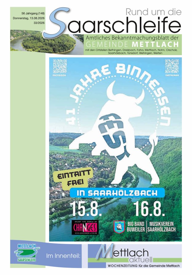 Rund um die Saarschleife Gemeinde Mettlach Titelblatt 33/2026
