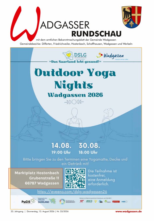 Wadgasser Rundschau Titelblatt 33/2026