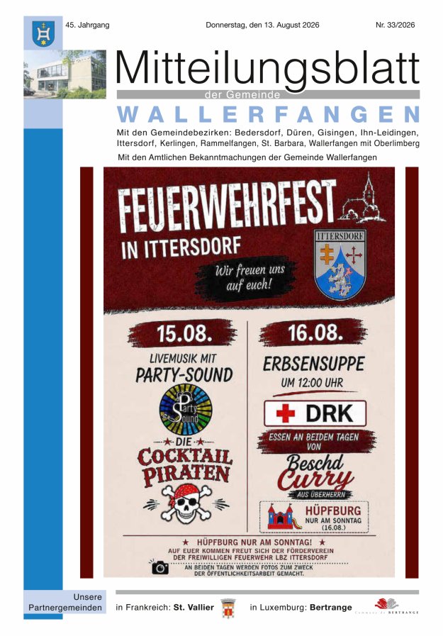 Mitteilungsblatt Gemeinde Wallerfangen Titelblatt 33/2026