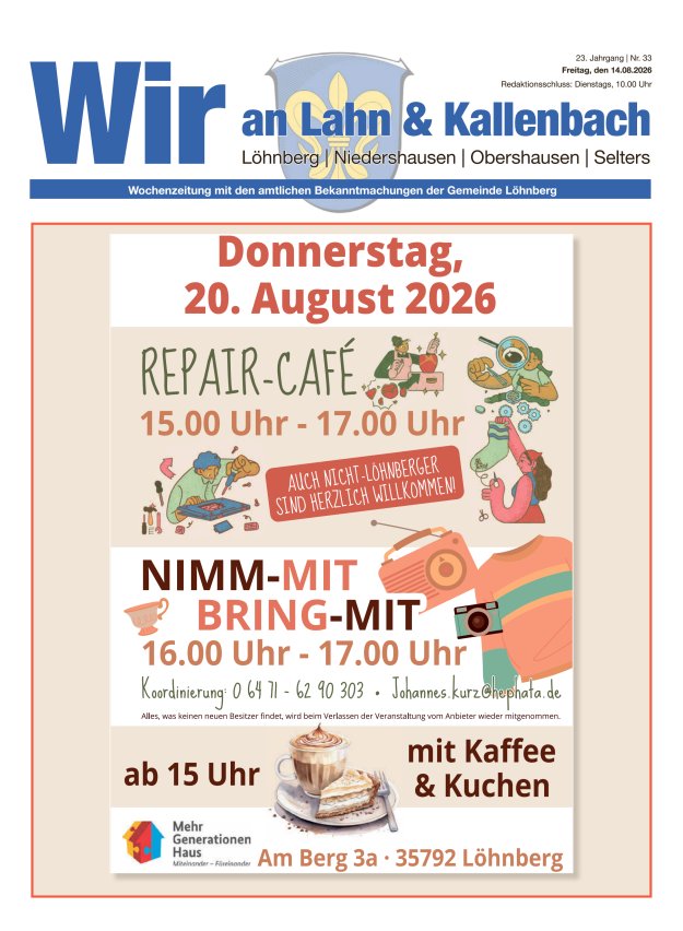 Amtliches Mitteilungsblatt der Gemeinde Löhnberg Titelblatt 33/2026