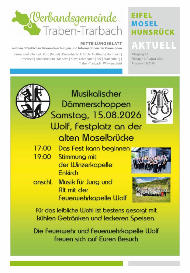 Eifel-Mosel-Hunsrück aktuell VG Traben-Trarbach Titelblatt 33/2026
