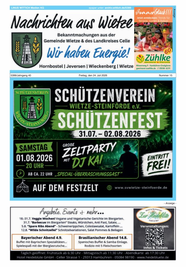 Nachrichten aus Wietze Titelblatt 15/2026