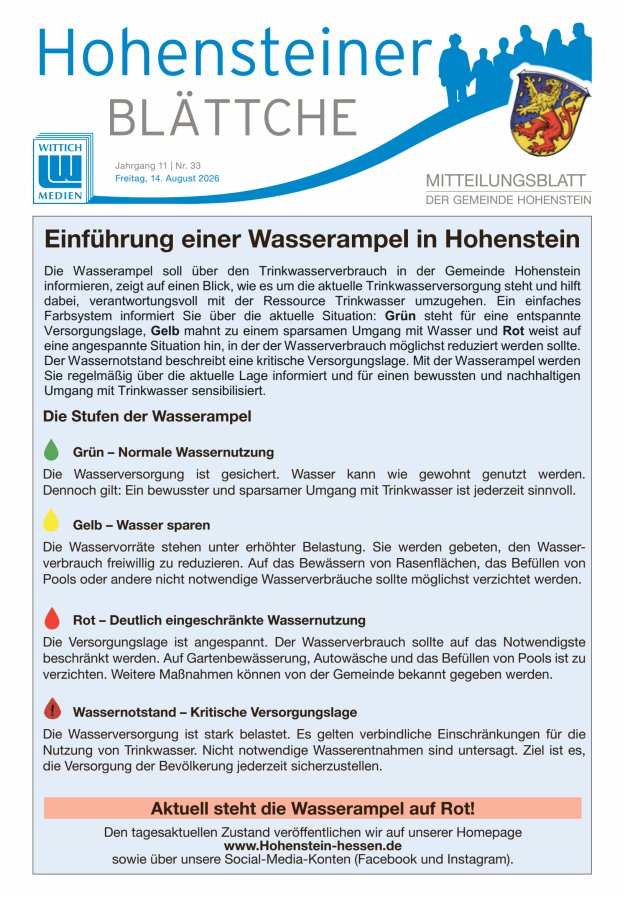 Hohensteiner Blättche Titelblatt 33/2026