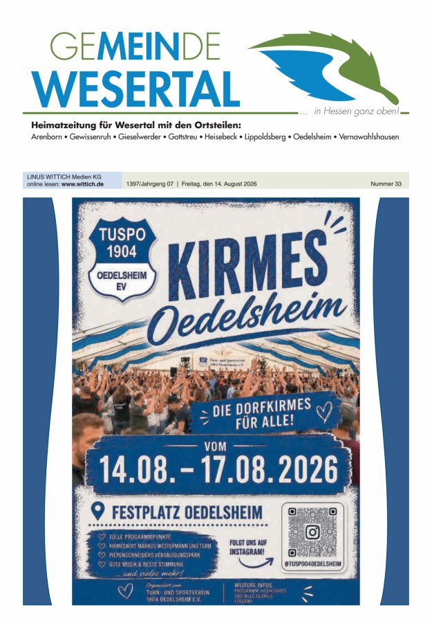 Wesertal Titelblatt 33/2026