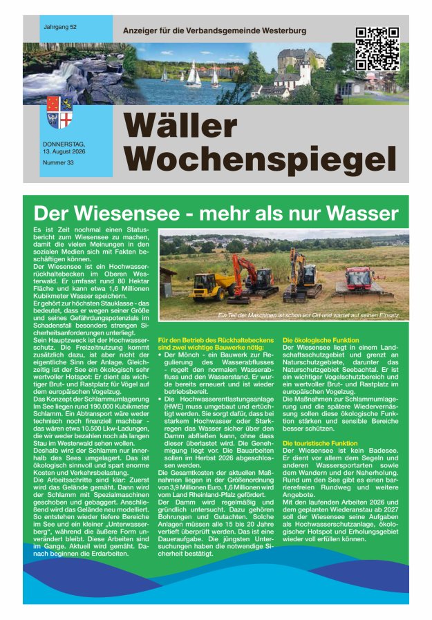 Wäller Wochenspiegel - Anzeiger für die Verbandsgemeinde Westerburg Titelblatt 33/2026