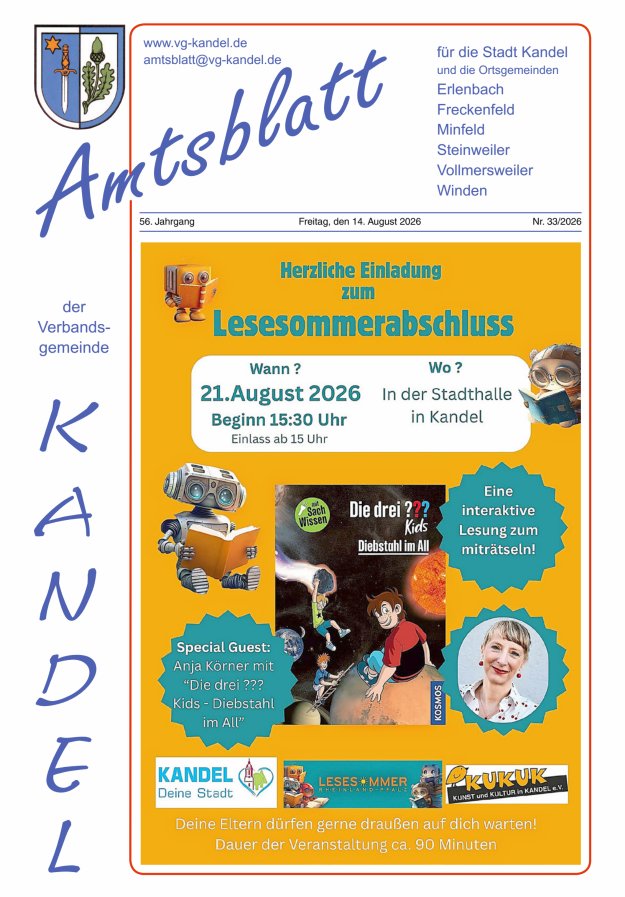 Amtsblatt VG Kandel Titelblatt 33/2026