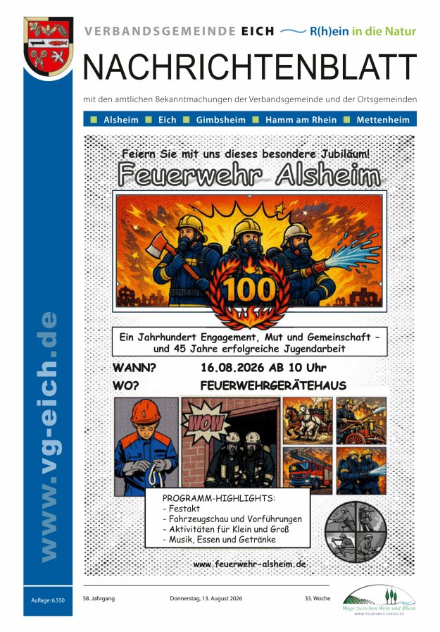 Nachrichtenblatt der VG Eich Titelblatt 33/2026