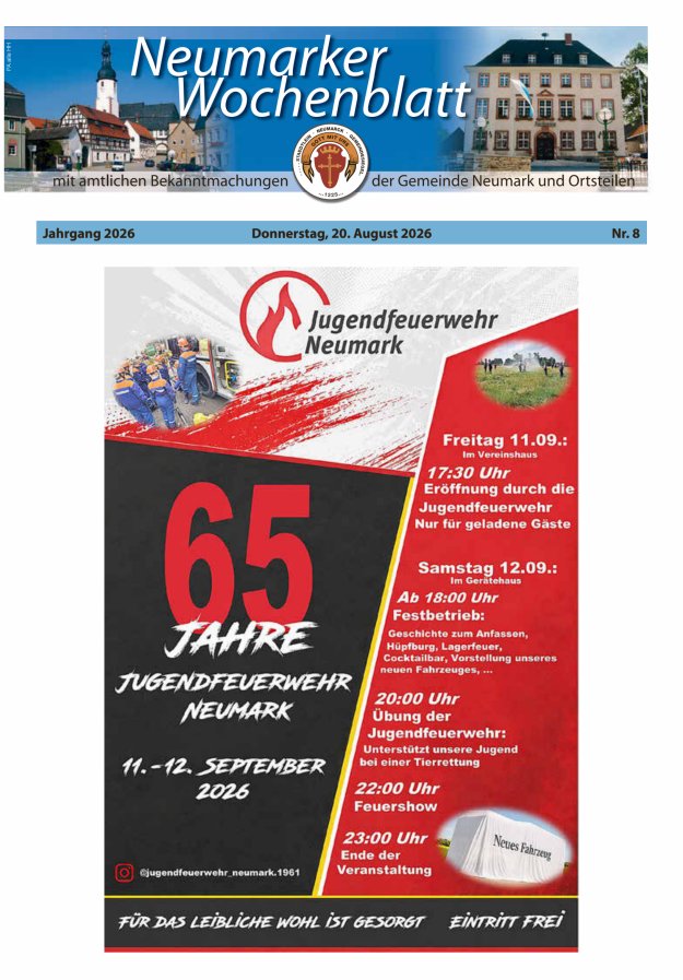 Neumarker Wochenblatt Titelblatt 08/2026
