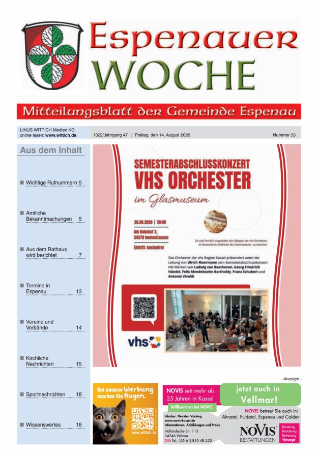 Espenauer Woche Titelblatt 33/2026