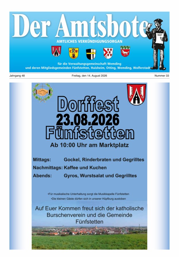 Der Amtsbote - Wemding Verwaltungsgemeinschaft Titelblatt 33/2026