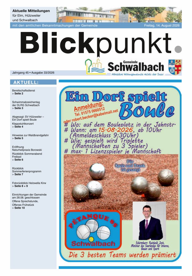 Blickpunkt Schwalbach Titelblatt 33/2026