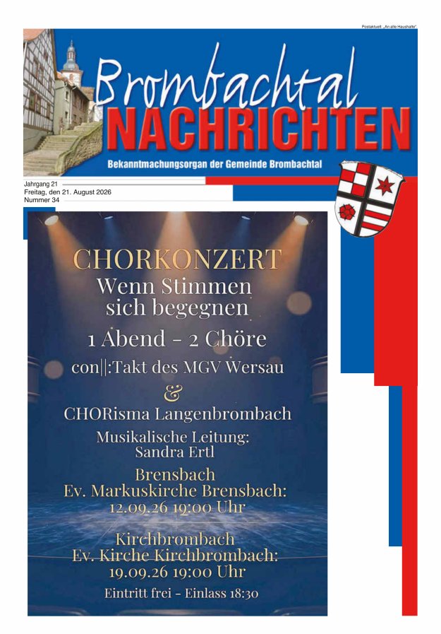 Brombachtal-Nachrichten Amtsblatt der Gemeinde Brombachtal Titelblatt 34/2026