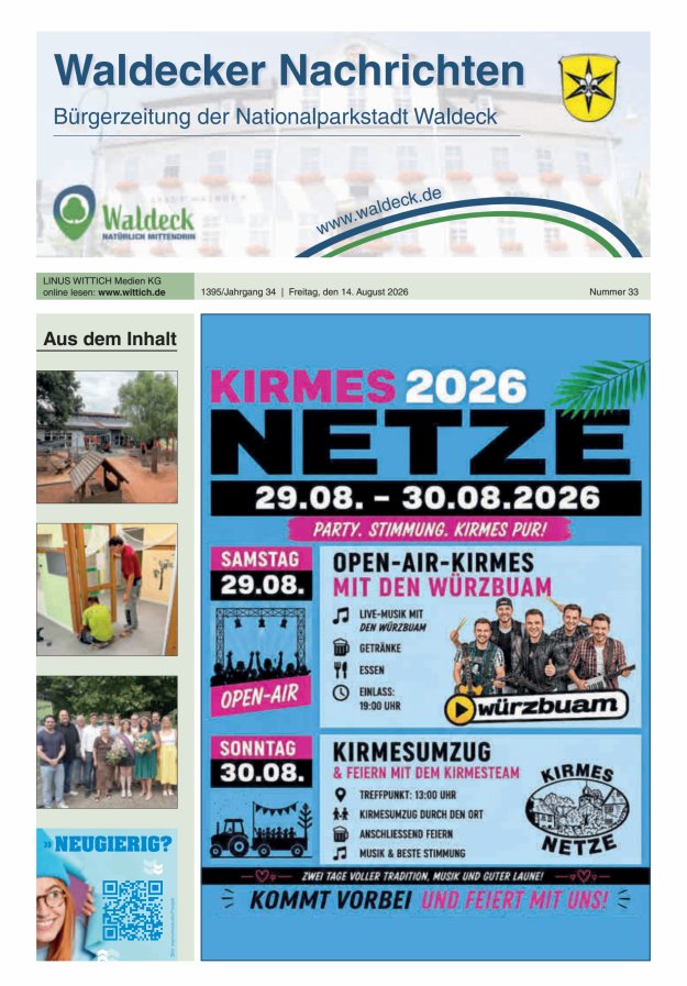 Waldecker Nachrichten Titelblatt 33/2026