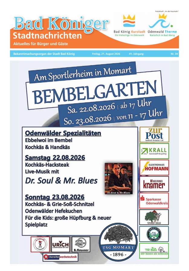Bad Königer Stadtnachrichten und Badeblatt Titelblatt 34/2026