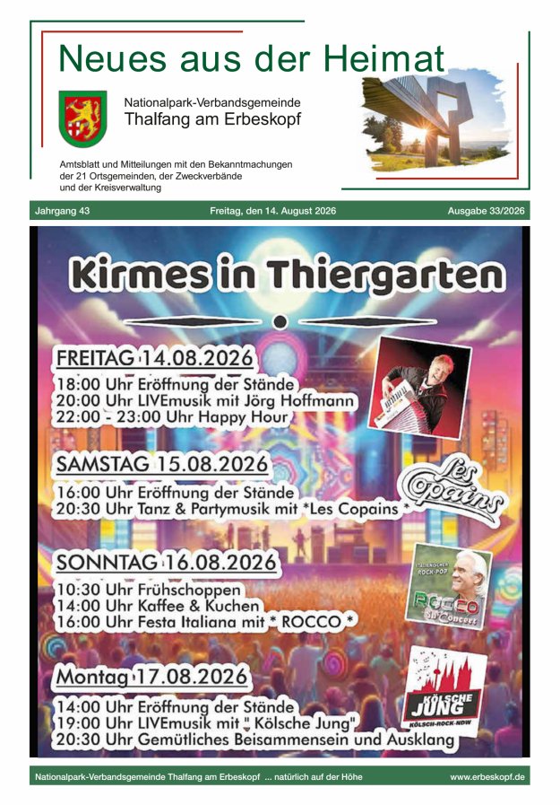 Thalfang aktuell - Amtsblatt VG Thalfang Titelblatt 33/2026