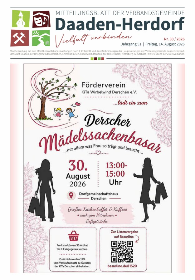 Mitteilungsblatt der Verbandsgemeinde Daaden-Herdorf Titelblatt 33/2026