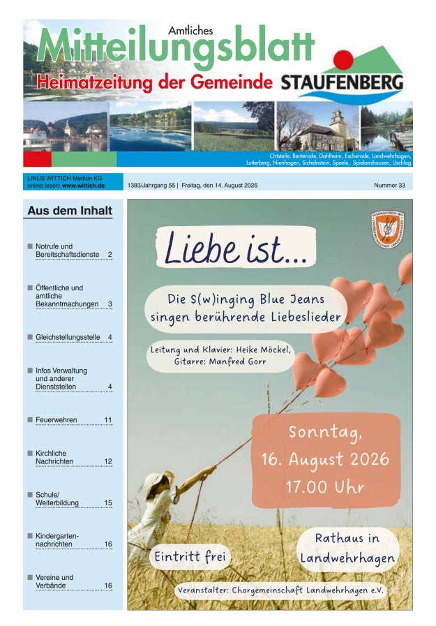 Heimatzeitung der Gemeinde Staufenberg Titelblatt 33/2026